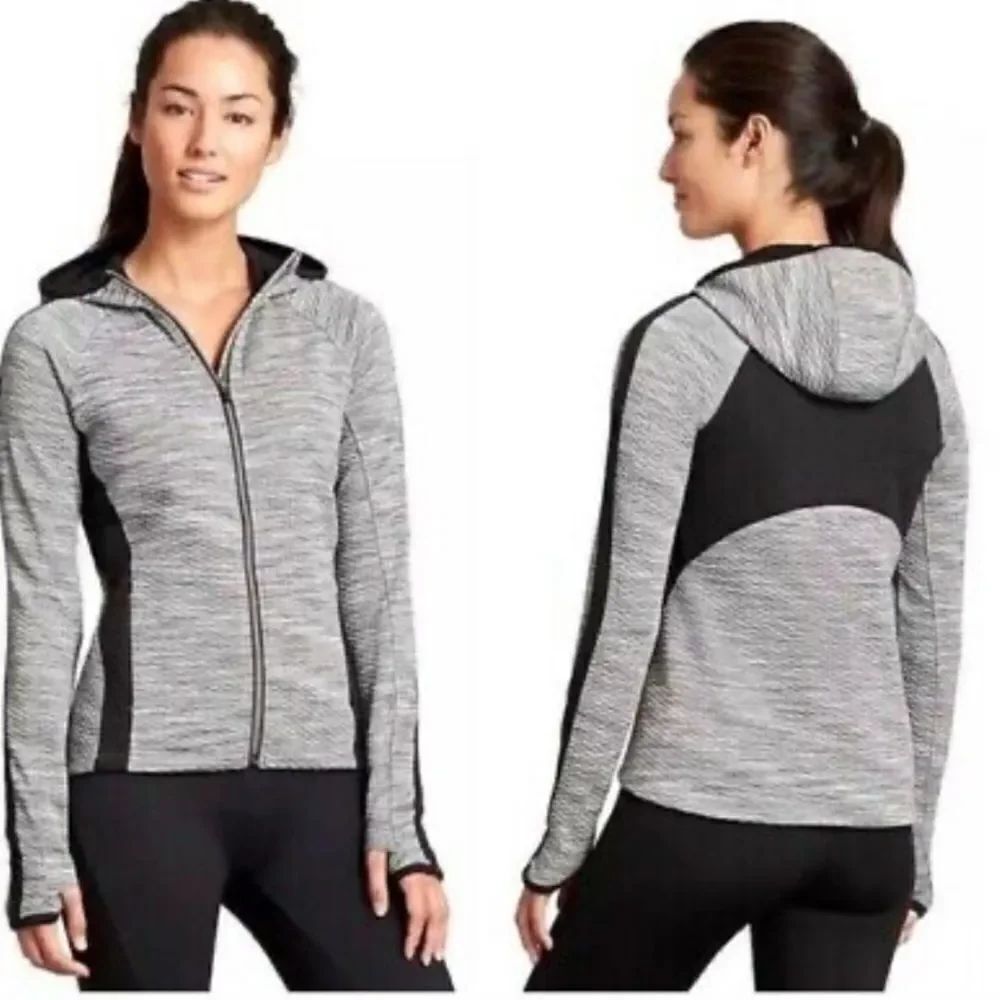 Athleta Snowscape Grey Hooded Zip Running Jacket size medium